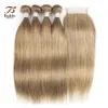 Pacotes de tecer brasileiro de cabelo liso com cor de encerramento cor loira # 8 4 pacotes com 4x4 encerramento do laço Remy extensões de cabelo humano