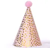 Cono Cappelli per feste di compleanno per bambini Adulti Palla di paillettes peluche Cappello scintillante Cake Topper Decorazioni colorate