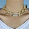 Iced out wide heavy curb cuban link chain micro pave cz curve bar choker necklace Gold color cool hip hop women fashion jewelry