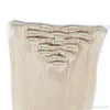 Färg 60 -klipp i mänskliga hårförlängningar Blond Human Hair Clip in Extensions 7st 120G Platinum Blonde Remy Human Hair Clip In7357286