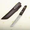 Nouveau couteau droit de survie VG10 lame Tanto en acier damas pleine soie manche en bois wengé avec gaine en cuir