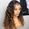 Paff Ombre Honey Blonde Curly Human Hair Wig Brazilian Remy Priplucked 13x4 Lace Front Wig Glödlöst Barnhår för Kvinnor