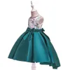 Robe de princesse brodée de fleurs pour filles, col en fausses perles, robes asymétriques pour enfants, Costume de fête de mariage, robe de bal, cadeau