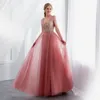 2024 Long Evening Dresses Dusty Pink Formal Prom Dresses Evening Wear Sexy Beaded Party Pageant Dress