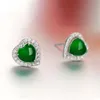 YHAMNI 100 Natural Green Malay Stone Earrings Original Solid 925 Sterling Silver Earrings CZ Jewelry For Women ZE4506040444