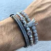 3 pz / set Uomini Bracciale gioielli corona charms Macrame perline Bracciali per le donne masculina pulseira feminina Regalo San Valentino272r