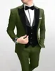 Moda Yeşil Damat smokin Tepe Yaka Sağdıç Wedding 3 Adet Suit Moda Erkekler İş Balo Ceket Blazer (Ceket + Pantolon + Kravat + Vest) 2872