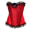 Dentelle À Volants Garniture Overbust Corset Top Femmes Mode Satin Plastique Désossé Corselet Plus La Taille S-6XL Sexy Corset À Lacets Avec Arcs / Points