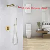 Brass Brushed Gold Solid Bathroom Shower Set Rianfall Head Shower Faucet Wall Mounted Shower Arm Mixer Water Set 8-12Inch289M