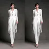 2020 mère élégante de robes de mariée avec veste pour le mariage col en V costume formel de la mère à manches longues perles robe de soirée de bal formelle