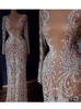 Dubai Designer Luxury Illusion Sexy Evening Dresses 2020 Beaded Crystal Long Sleeve Sequined Prom Gowns robe de soiree Zipper Back