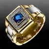 2019 New Blue White Zircon Stone Ring Male Female Yellow Gold Wedding Band Jewelry Promise Engagement Rings For Men And Women