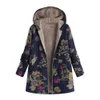 KLV 2019 Fashion Womens Winter Warm Outwear Floral Print Hooded Pockets Vintage Oversize Coats 116