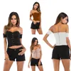 Fashion-Stylish Cross Ties Strapless Tank Tops Women Fashion Short Tees Off-shoulder Backless Knitted Hollow Out Sexy Blouses