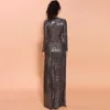 Abendkleid Yousef aljasmi Maxikleider V-Ausschnitt knöchellang geschlitzt Damen-Partykleid mit metallischen Pailletten und langen Ärmeln