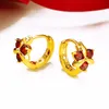 Zircão vermelho encantador crianças brincos de argola 18k ouro amarelo fashion moda meninas huggie brincos presente