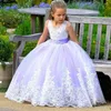 淡い紫色の花の女の子の服のための王女のジュエルネックビーズアップリケバックレスキッズ誕生日vestidos de desfile deniñas