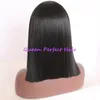 Noir Court Bob Perruques Cheveux Raides Soyeux Synthétique Avant de Lacet Perruque Fibre Résistant À La Chaleur Perruque De Cheveux Humains Cheveux Synthétiques Pour La Mode Femmes Noires