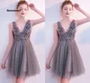 V Neck Sparkly Short Prom Dresses Backless Evening Party Elegant Sexy Dress Vestido de Festa