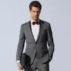 Mode Grå Män Bröllop Tuxedos Notch Lapel Slim Fit Groom Tuxedos Utmärkt Män Blazer 2 Piece Suit Prom / Dinner Jacket (Jacka + Byxor + Tie) 41