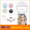 RK12 RK-12 Uppladdningsbar Universal LED Selfie Light Ring Light Flash Lamp Selfie Ring Lighting Camera Photography för all mobiltelefon