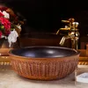 China Artistic Handmade porcelain art Lavobo Round Countertop color glazed round ceramic art basin