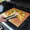 Barbecue Grilling Liner BBQ Copper Grill Mat Portable Non-stick and Reusable 33*40CM 0.2MM Grill and Bake Mat Camping BBQ Pads