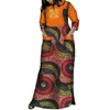 女性バジンリッチアップアップリケプリントロングドレス2つのポケットが付いている伝統的なアフリカの服Wy3620