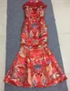 Mulheres chinês cheongsam verão longo fishtail chinês vestido tradicional casamento vermelho cheongsam vestido longo qipao1