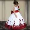 Söt blomma flicka klänning tjejer spets chiffon sequined ärmlös elegant pageant för bröllopsfest klänningar med sash sz 2-14