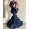 One Shoulder Lace Prom Dresses Holekey Neckline Handmade Flowers Appliques peplim Mermaid Evening Dress Sweep Train Women Formal Party Gowns