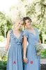 Blue Chiffon Long Bridesmaid Dresses V Neck Country Formal Wedding Guest Dress Garden Outdoor Elegant Evening Robe De Soiree Plus Size