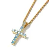 Collier pendentif croix en diamant bleu clair, bijoux plaqué platine pour hommes et femmes, cadeau d'amoureux pour Couple, bijoux religieux 2724