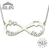 Groothandel sterling zilveren hart merk infinity ketting met drie namen Infinity naamplaat mode cadeau voor moeder