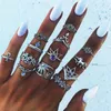 13pcs /セットビンテージナックルリング用女性ボホ幾何学的花クリスタルリングセットボヘミアンのMidi Finger Jewelry