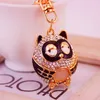 Cartoon Owl Sieraden Sleutelhanger Ring Emaille Legering Crystal Rhinestone Metalen Hanger Sleutelhanger Oil Drop Lobster Clasps Auto Sleutelhanger Tas Charms