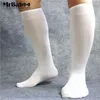 Calcetines de negocios a rayas de canalé liso para hombre, calcetines de seda de nailon de malla suave Vintage, traje de vestir Formal, calcetines largos transparentes a rayas