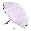 Blumendruck-Regenschirm, drei faltbare, winddichte, sonnige, regnerische Regenschirme, schwarze Beschichtung, Sonnenschutz-Regenschirme, floraler Regenschirm, DBC BH3151