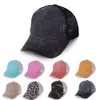 Gewassen Cross Paardenstaart Baseball Cap Rommelige Broodjes hoed Trucker Pony caps unisex Vizier luipaard Papa Hoed mesh zomer buiten Snapbacks LJJ5266453