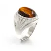 Vintage Men Boy Oval Tiger Eye Brown Stones with Symbol Ring in Stainless Steel Jewelry Mens Accessories Anel Aneis2398426
