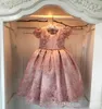 Flower Girls Dresses Jewel Long Sleeves Sheer Neck With Applique Pageant Klänningar Back Zipper Tiered Party Gowns