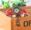 Mode retro lederen wikkeling armband horloge met legering uil hanger polshorloge touw weven dierlijk tag vrouwen horloges