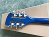 Semi-Hollow Blue Body Fretless 12 Strings Elektrisk gitarr med R Bridge, Rosewood Fingerboard, Vit pickguard, kan anpassas