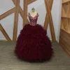 Real Image Bourgogne Ruffle Tulle Quinceanera Robes 2020 Broderie Perlée Col En V Chérie Dos Nu Douce 16 Robe De Bal Robes De Bal Tween