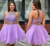 Homecoming Cute Lavender Dresses a due pezzi gioiello in rilievo una linea di abiti da festa cavi su misura.