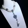 Micro incrustation vert zircon fermoir accessoire 8-9mm blanc perle d'eau douce boucles d'oreilles baroque pendentif collier ensemble bijoux de mode