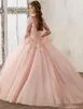 Baby Pink Blue Quinceanera Dresses 2019 Lace Long Sleeve V-Neck Masquerade Ball Dresses Sweet Princess Pageant Dress for Girls Che304T