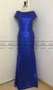 2020 Bling Sequins Mermaid Gelinlik Modelleri Mücevher Boyun Kısa Kollu Backless Uzun Kat Uzunluk Arapça Hizmetçi Onur Düğün Konuk Önlükleri