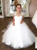 Cheap Flower Girl Dresses White/Ivory For Weddings Cute Keyhole Backless With Sash Girls Communion Dress