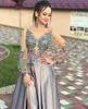 Wunderschöne Abendkleider mit geteilter Applikation, Spitze, afrikanisch, Übergröße, Langarm, Partykleid, Abschlussball, formelle arabische Festzugskleider, Vestido de noche